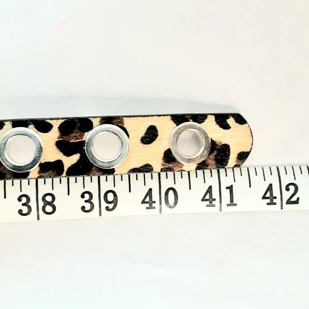 Womens Leopard Print Hairy Faux Leather Belt Size Large Big Grommets